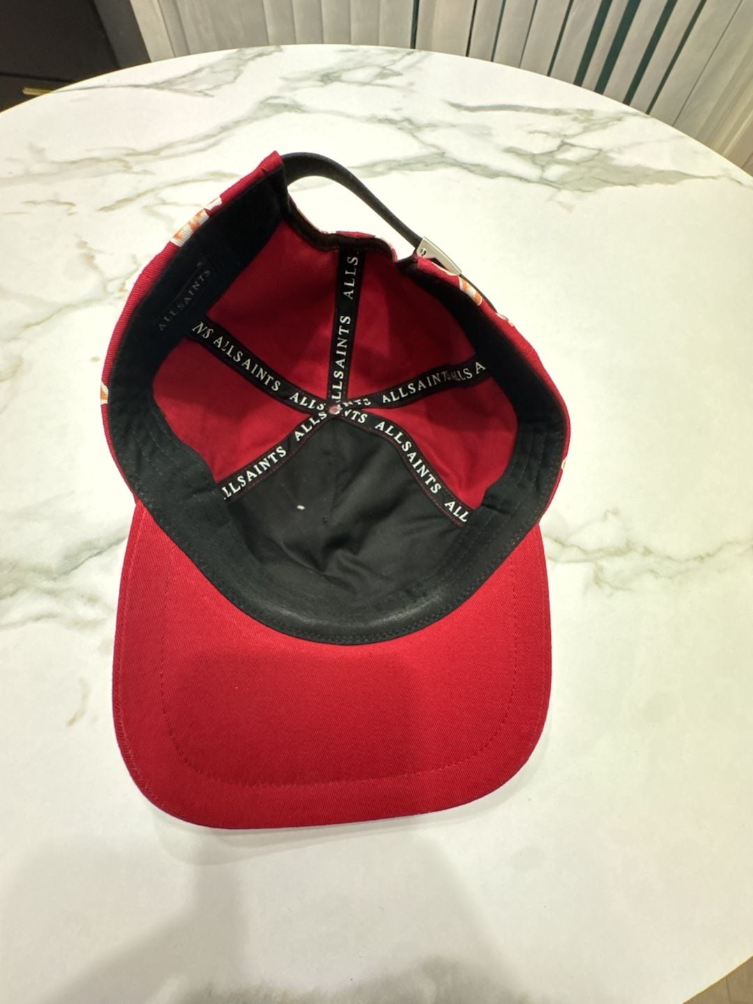 AllSaints Floral Baseball Cap Burgundy Adjustable 7