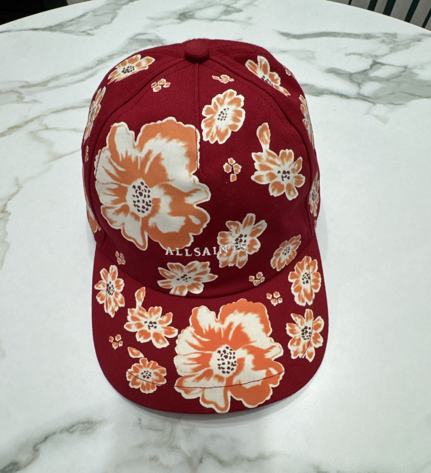 AllSaints Floral Baseball Cap Burgundy Adjustable 2
