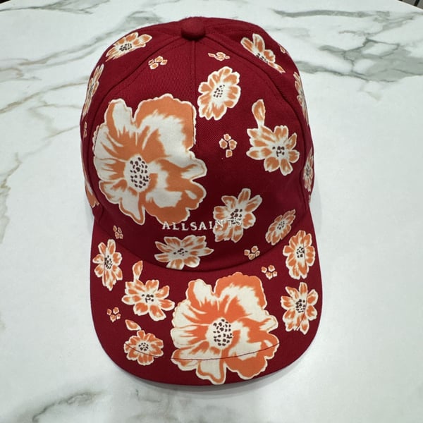 AllSaints Floral Baseball Cap Burgundy Adjustable