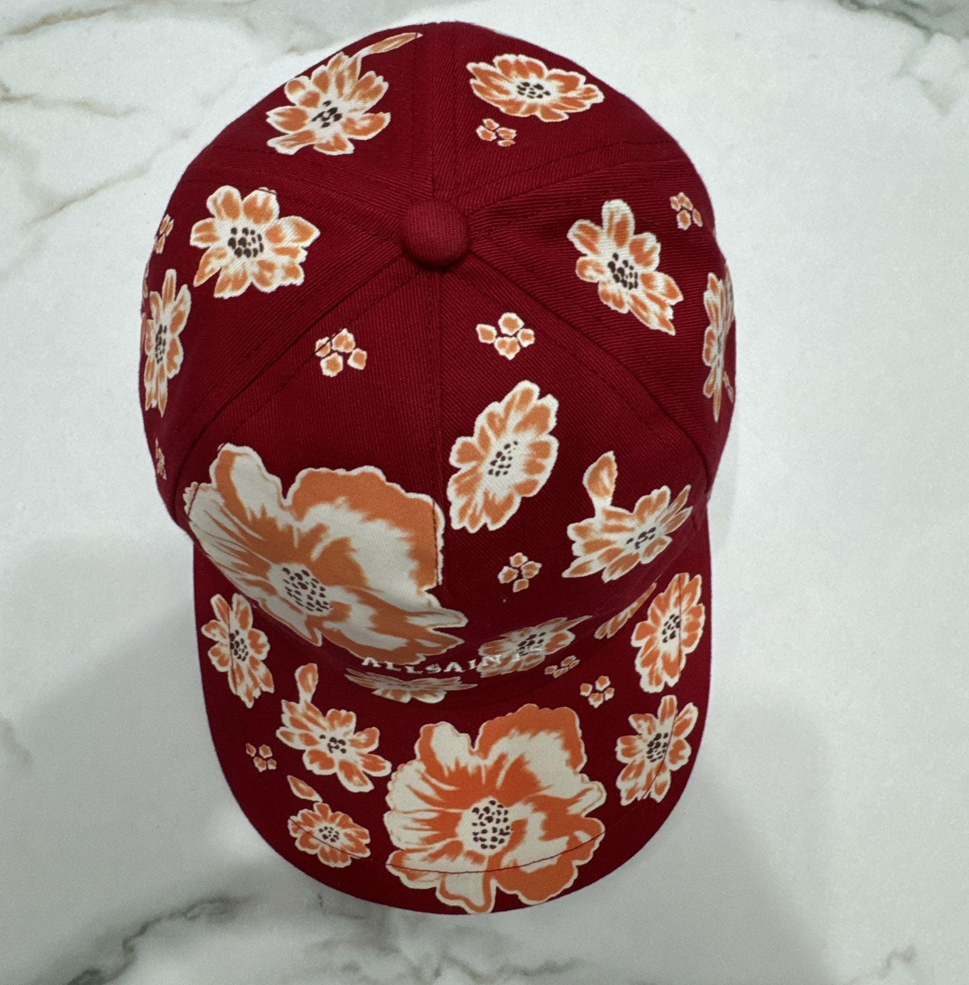 AllSaints Floral Baseball Cap Burgundy Adjustable 3