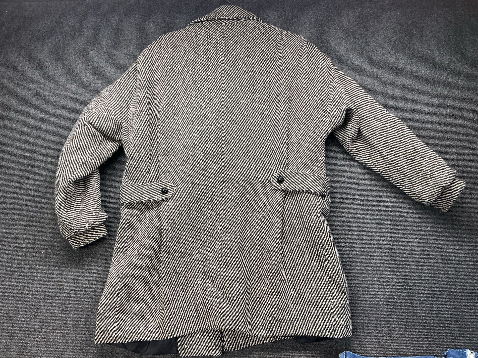 Vintage Wool Blend Herringbone Coat Size 9-10 Black White Double Breasted 8
