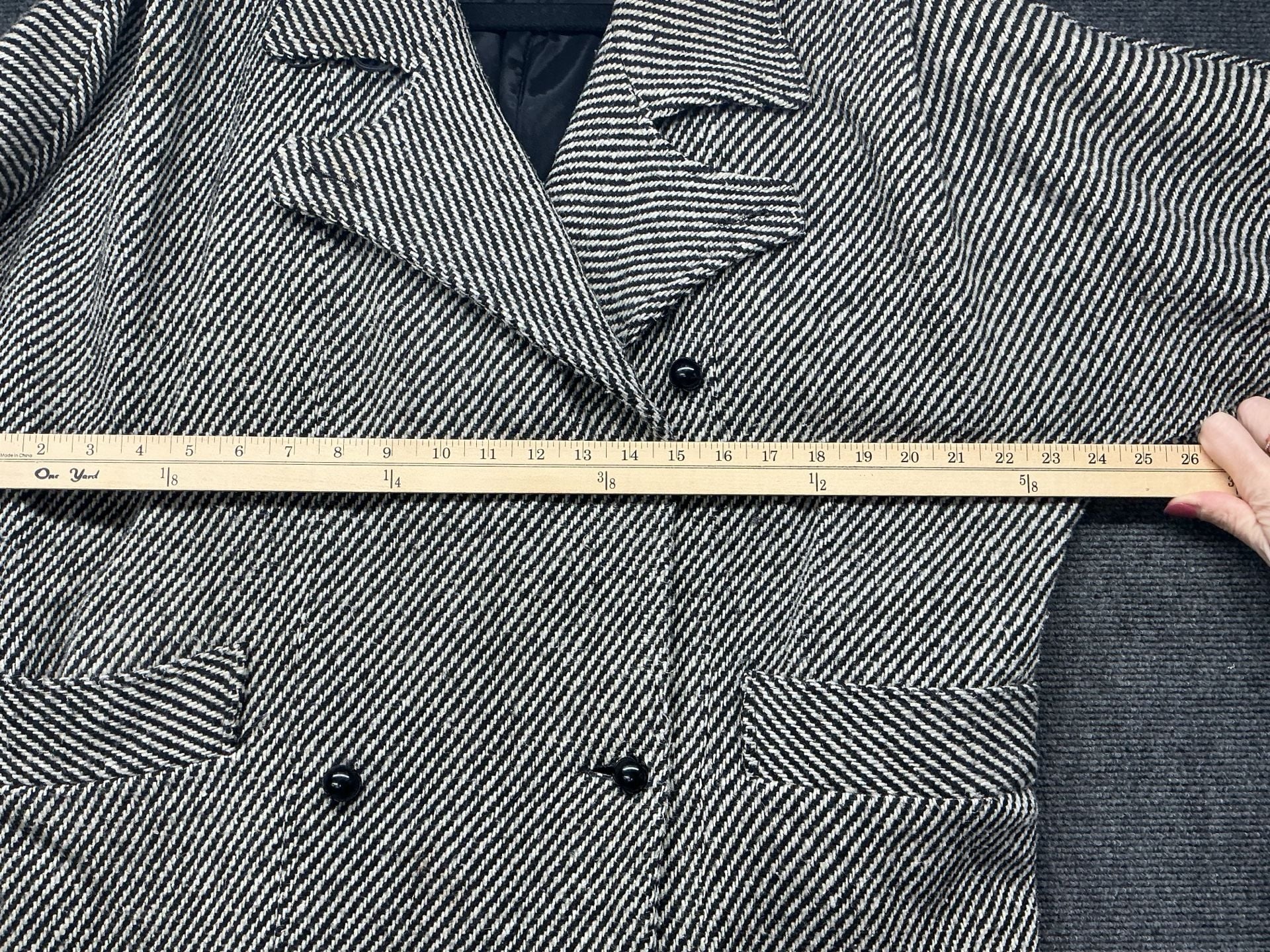 Vintage Wool Blend Herringbone Coat Size 9-10 Black White Double Breasted 9