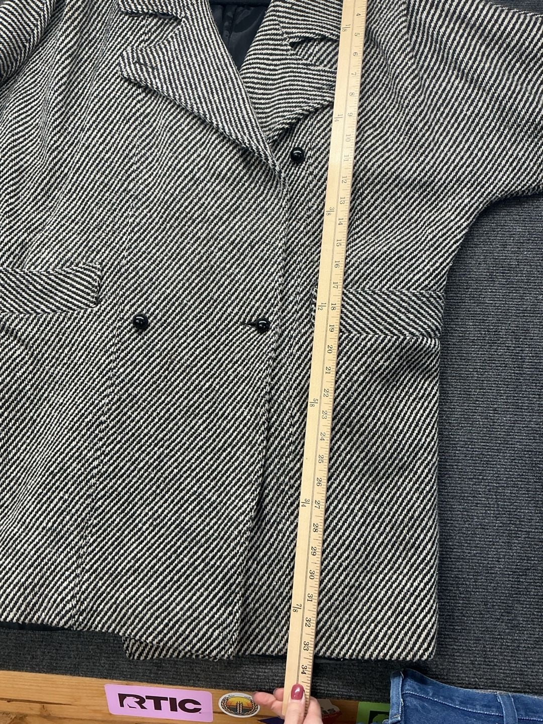 Vintage Wool Blend Herringbone Coat Size 9-10 Black White Double Breasted 10