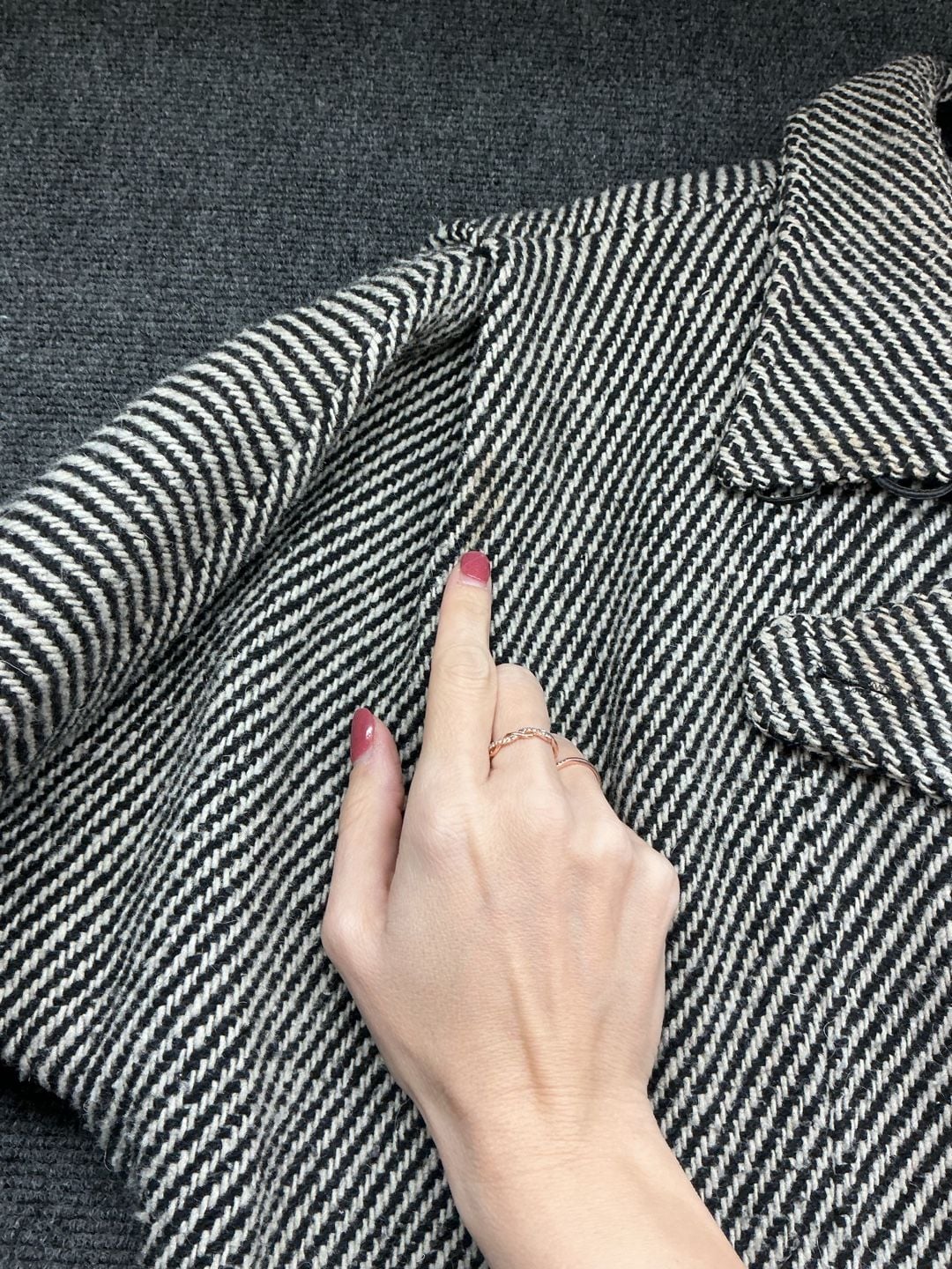 Vintage Wool Blend Herringbone Coat Size 9-10 Black White Double Breasted 12