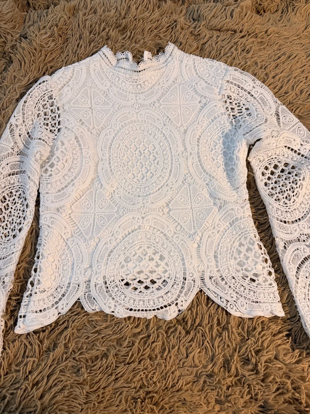 Ultra Pink White Crochet Lace Long Sleeve Top Size M Mock Neck 2