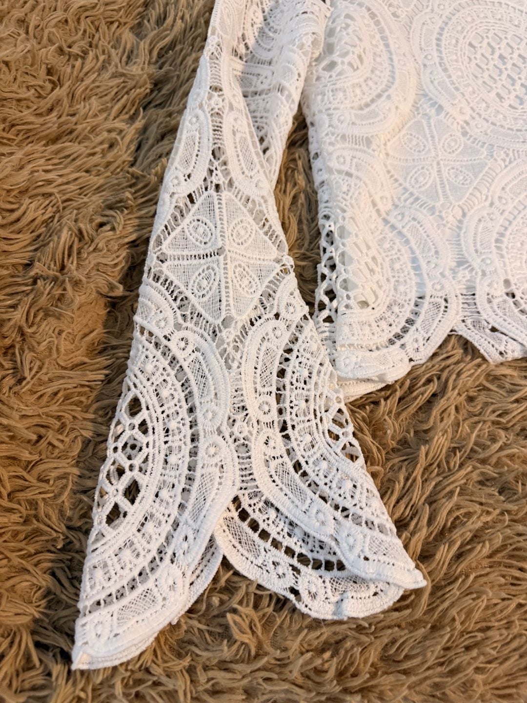Ultra Pink White Crochet Lace Long Sleeve Top Size M Mock Neck 4