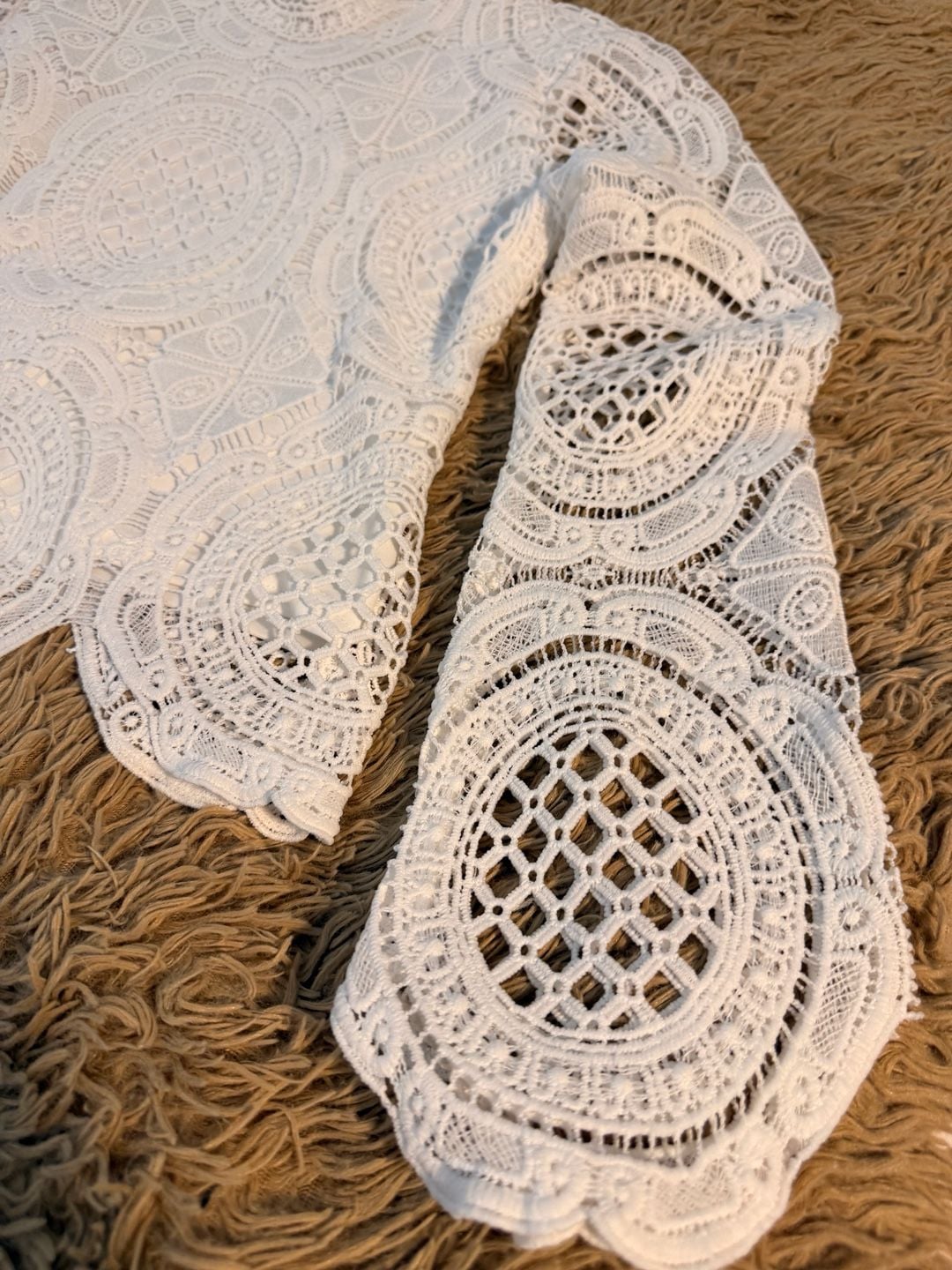 Ultra Pink White Crochet Lace Long Sleeve Top Size M Mock Neck 5