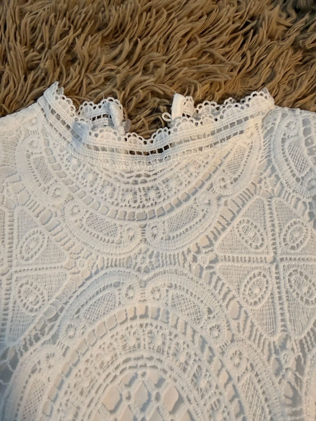 Ultra Pink White Crochet Lace Long Sleeve Top Size M Mock Neck 7