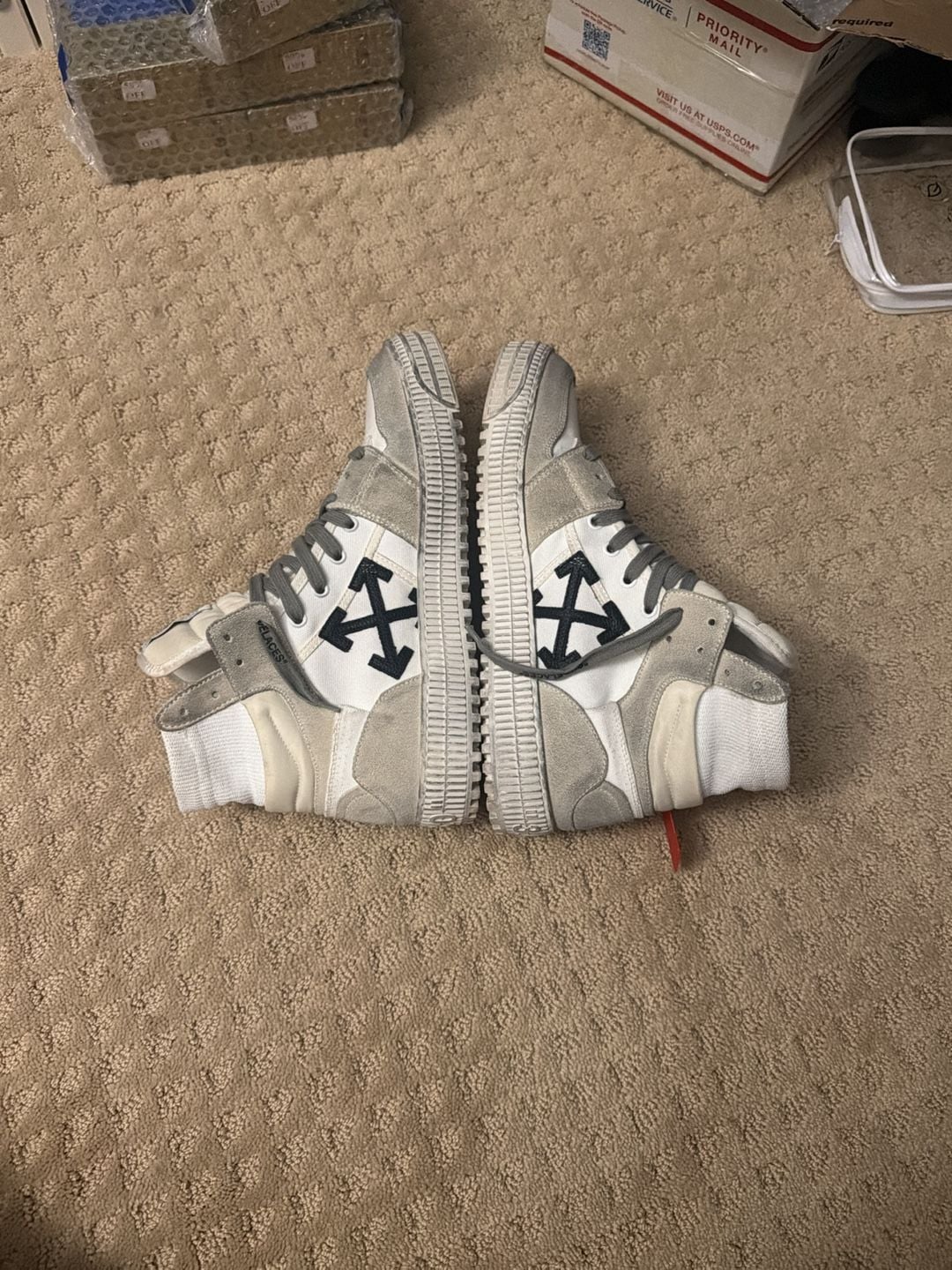 Off-White Off-Court 3.0 High White Silver Glitter Sneakers 6
