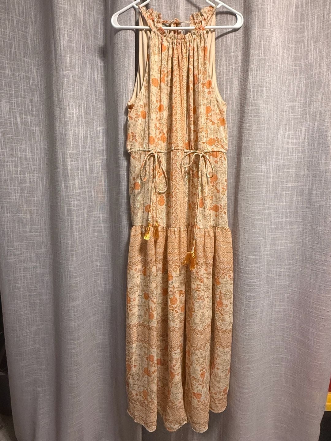 Taylor Floral High Neck Maxi Dress Size 10 Orange Halter Tiered 2