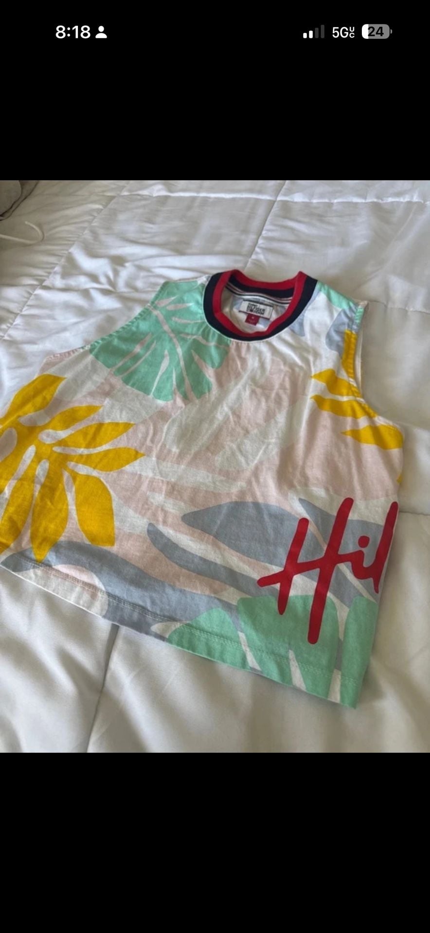 Tommy Hilfiger Denim Tank Top Size M Tropical Print Crop 4