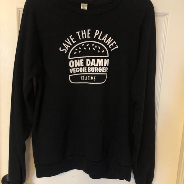 Royal Apparel Save The Planet Veggie Burger Sweatshirt Size MD Black