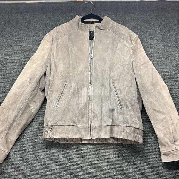 Marquis Of London Suede Leather Bomber Jacket Tan Beige Full Zip