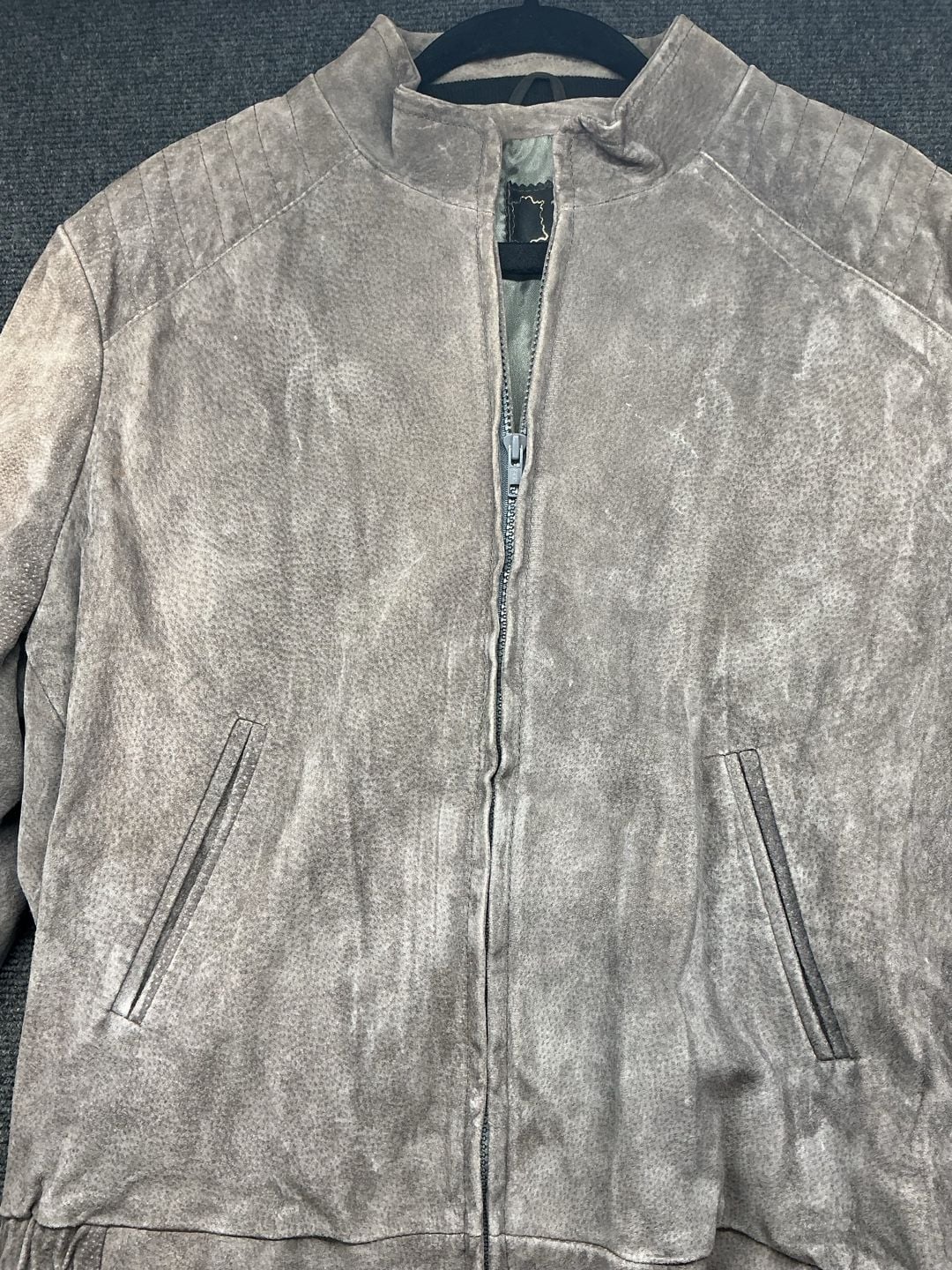 Marquis Of London Suede Leather Bomber Jacket Tan Beige Full Zip 4