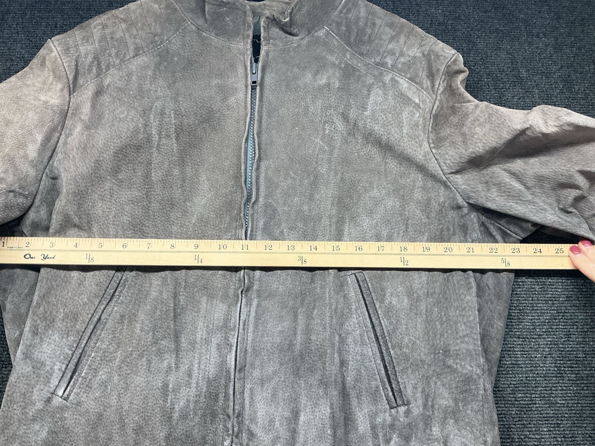Marquis Of London Suede Leather Bomber Jacket Tan Beige Full Zip 10
