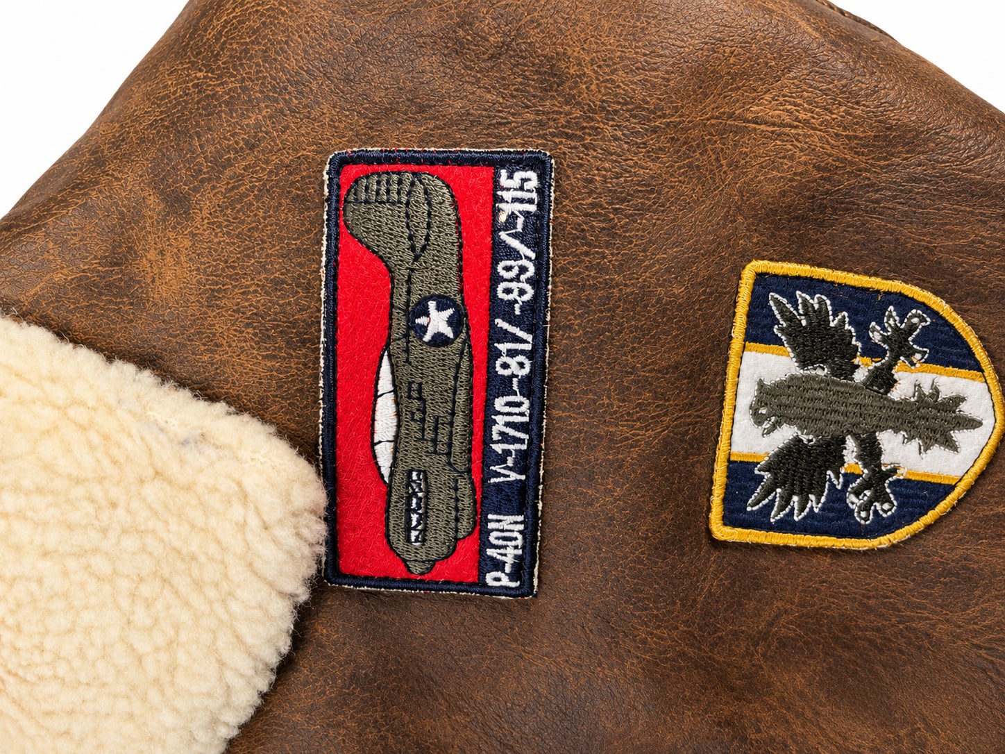 Kids Route 66 Aviator Bomber Jacket Size 8 medium Brown Faux Leather Patches 9