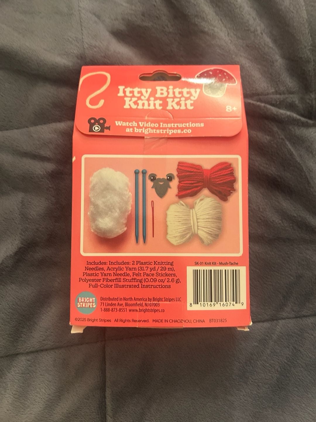 Bright Stripes Itty Bitty Knit Kit Mr. Mush-Tache Mushroom 2