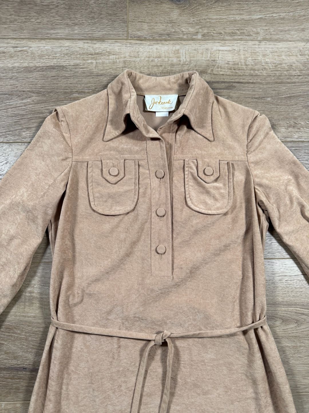Vintage Joe Frank of Houston Faux Suede Shirt Dress Beige Belted Size 10 4