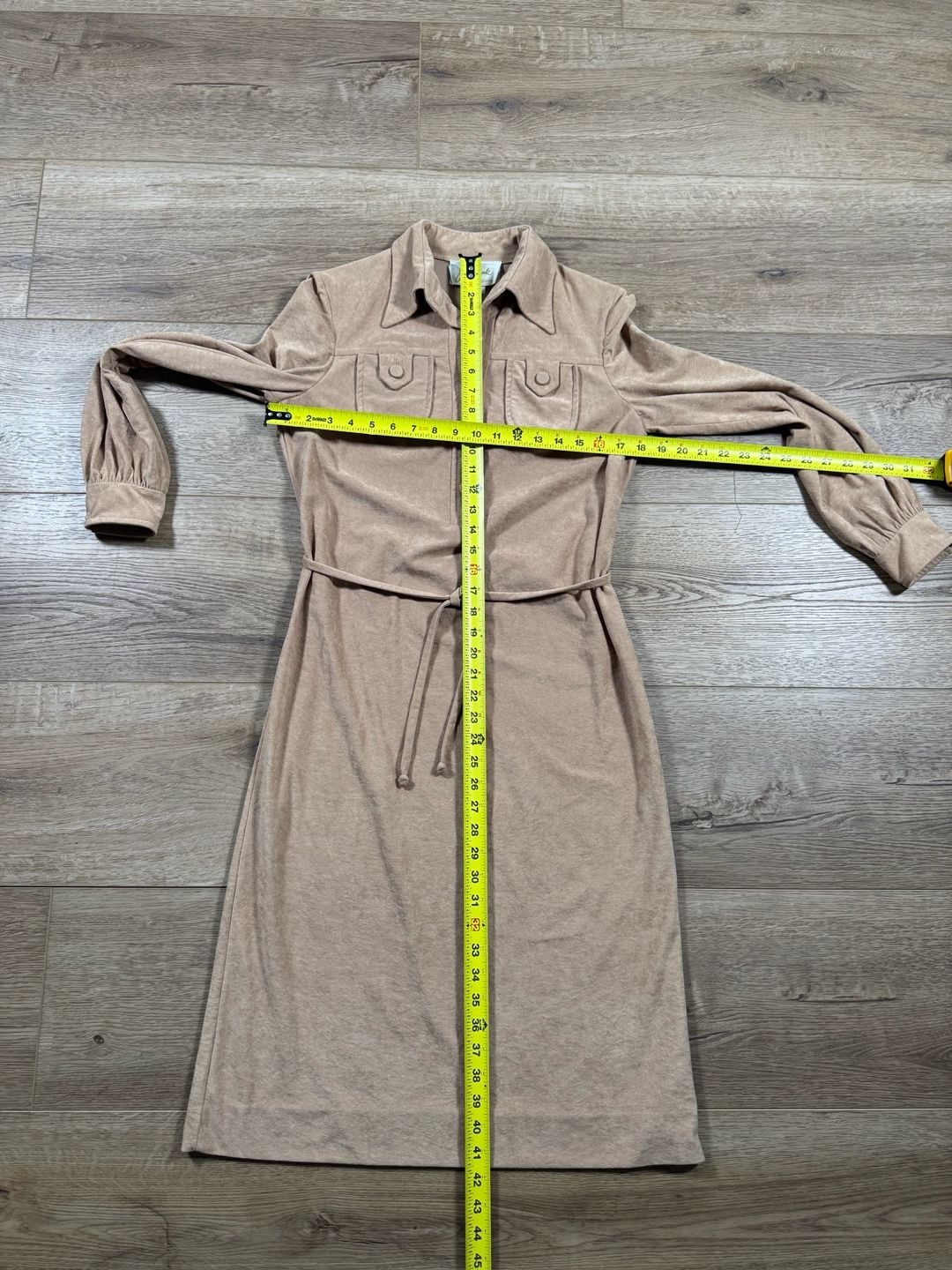 Vintage Joe Frank of Houston Faux Suede Shirt Dress Beige Belted Size 10 7
