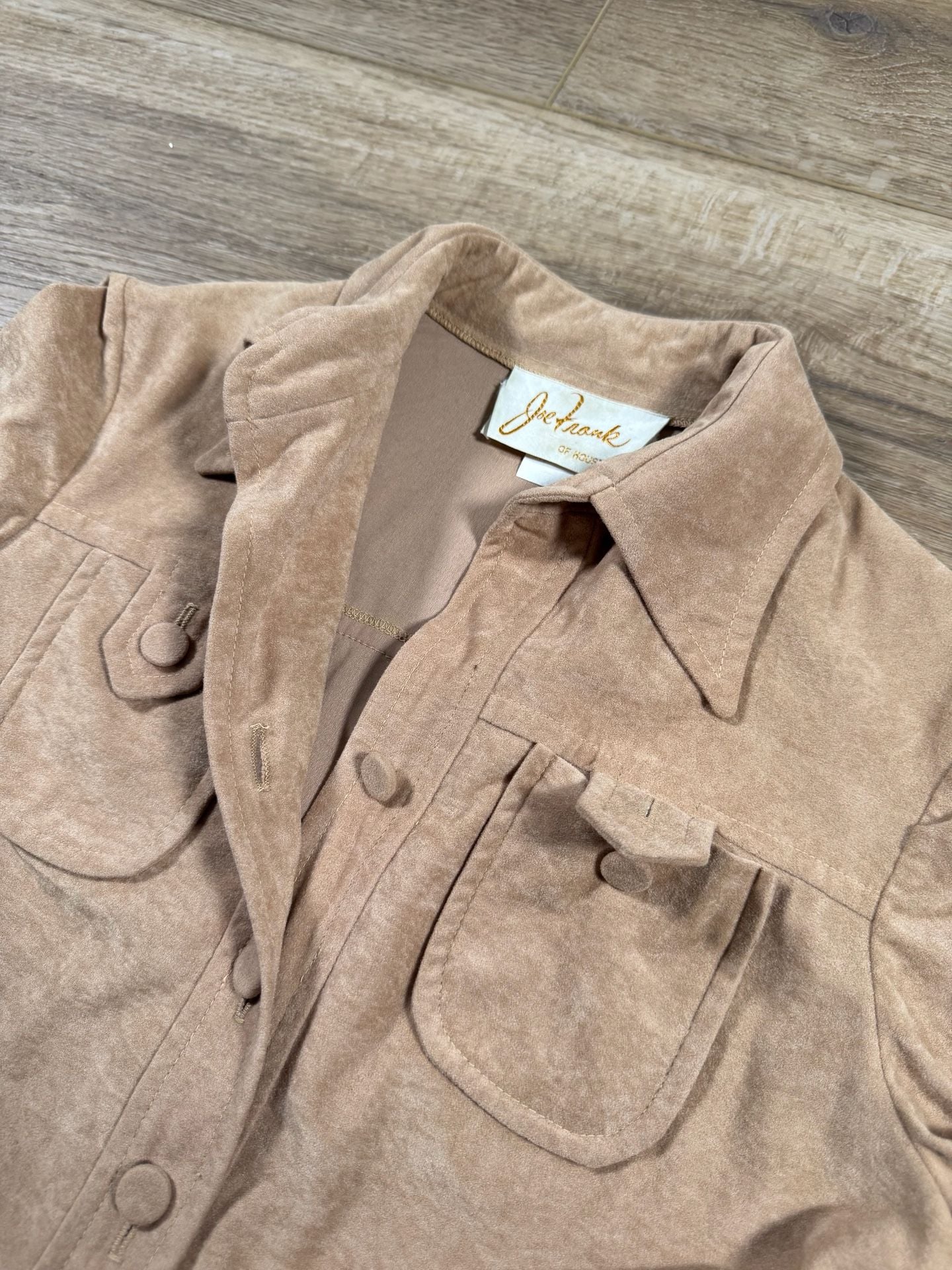 Vintage Joe Frank of Houston Faux Suede Shirt Dress Beige Belted Size 10 9