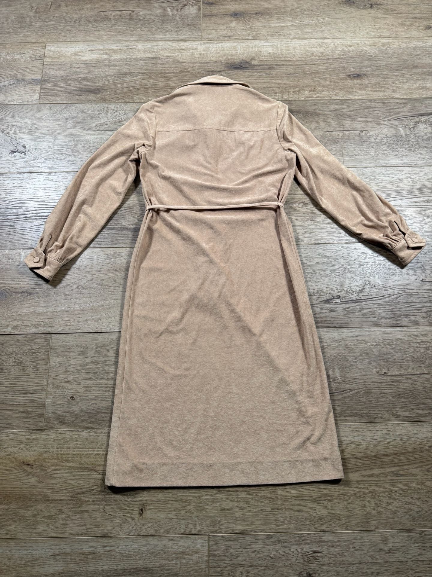 Vintage Joe Frank of Houston Faux Suede Shirt Dress Beige Belted Size 10 10