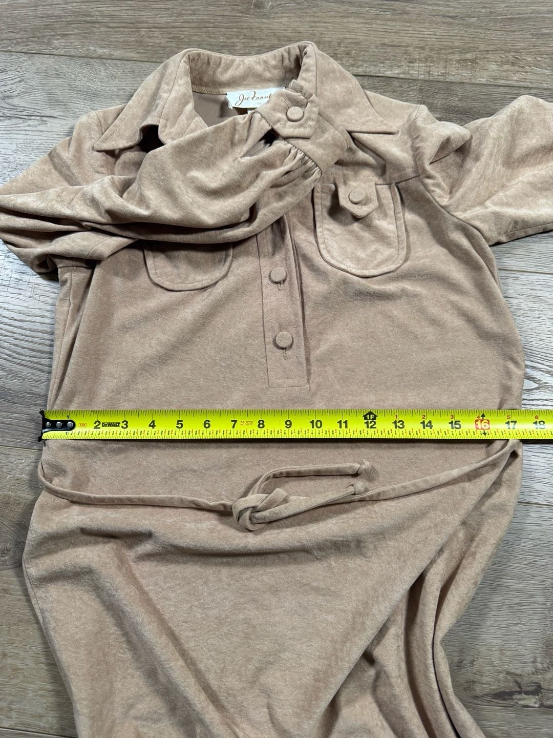 Vintage Joe Frank of Houston Faux Suede Shirt Dress Beige Belted Size 10 11