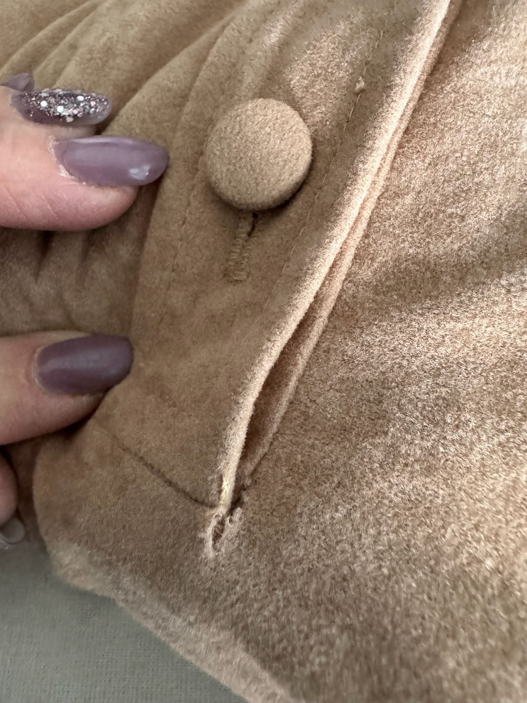 Vintage Joe Frank of Houston Faux Suede Shirt Dress Beige Belted Size 10 13