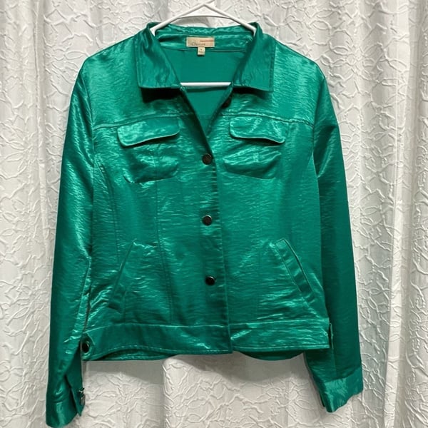 Choices Jacket Size M Green Satin Button Front Utility Chic