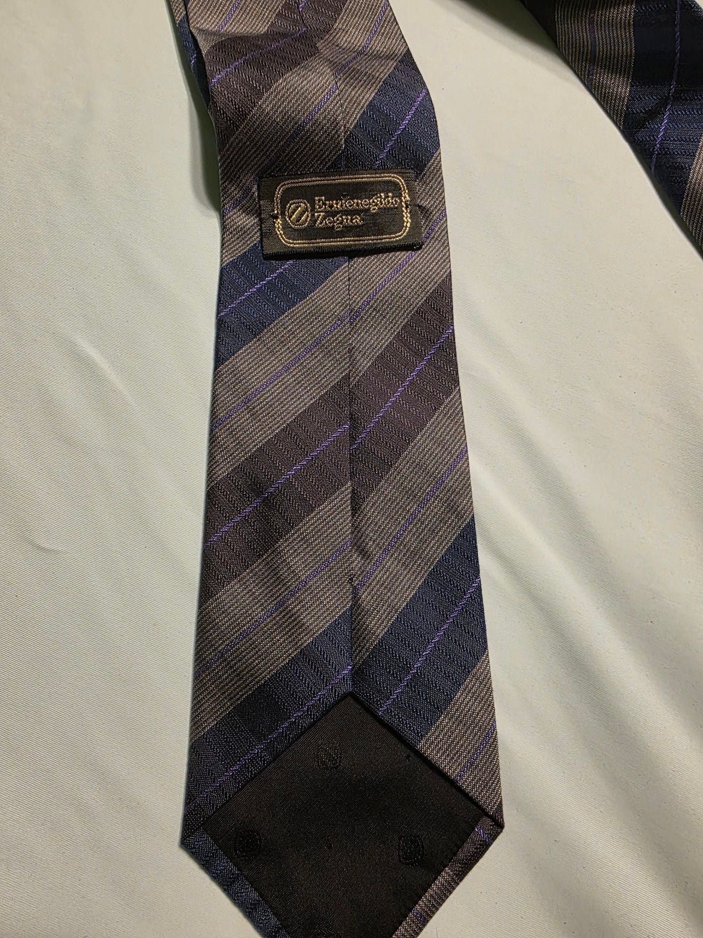Ermenegildo Zegna Striped Silk Necktie Grey Blue Purple 2