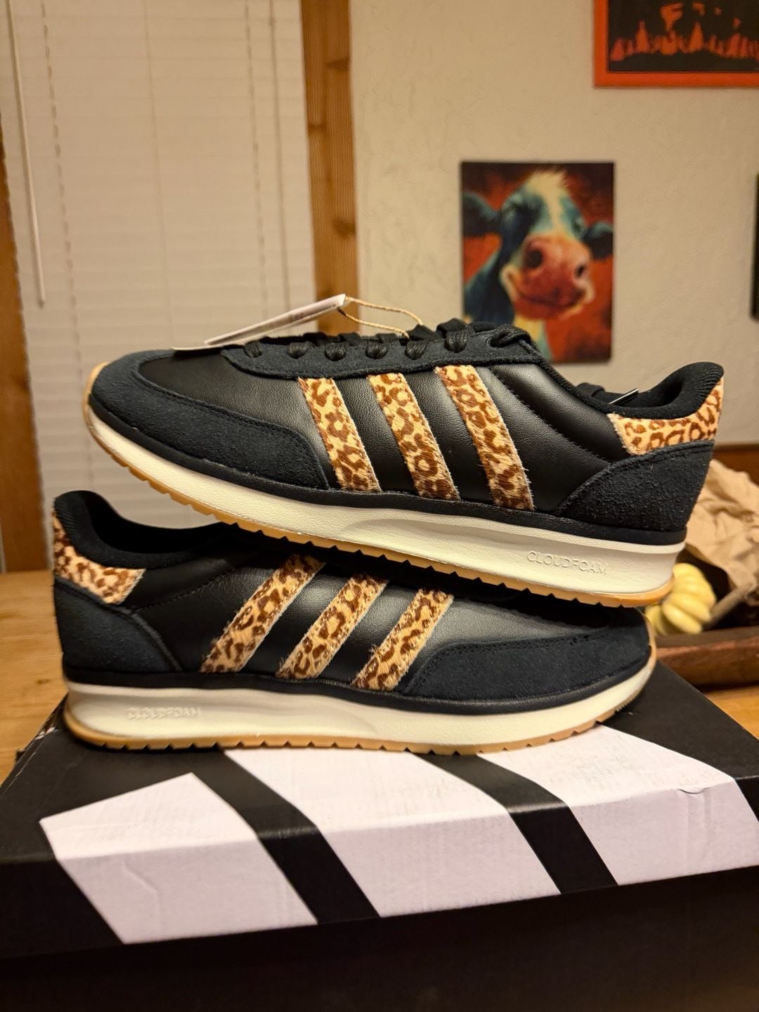 Adidas Run 70s 2.0 Size 10 Black Leopard Print Sneakers 2