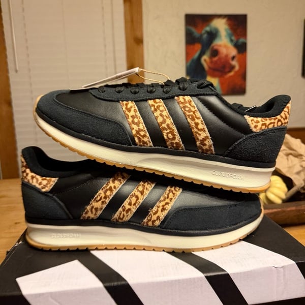 Adidas Run 70s 2.0 Size 10 Black Leopard Print Sneakers