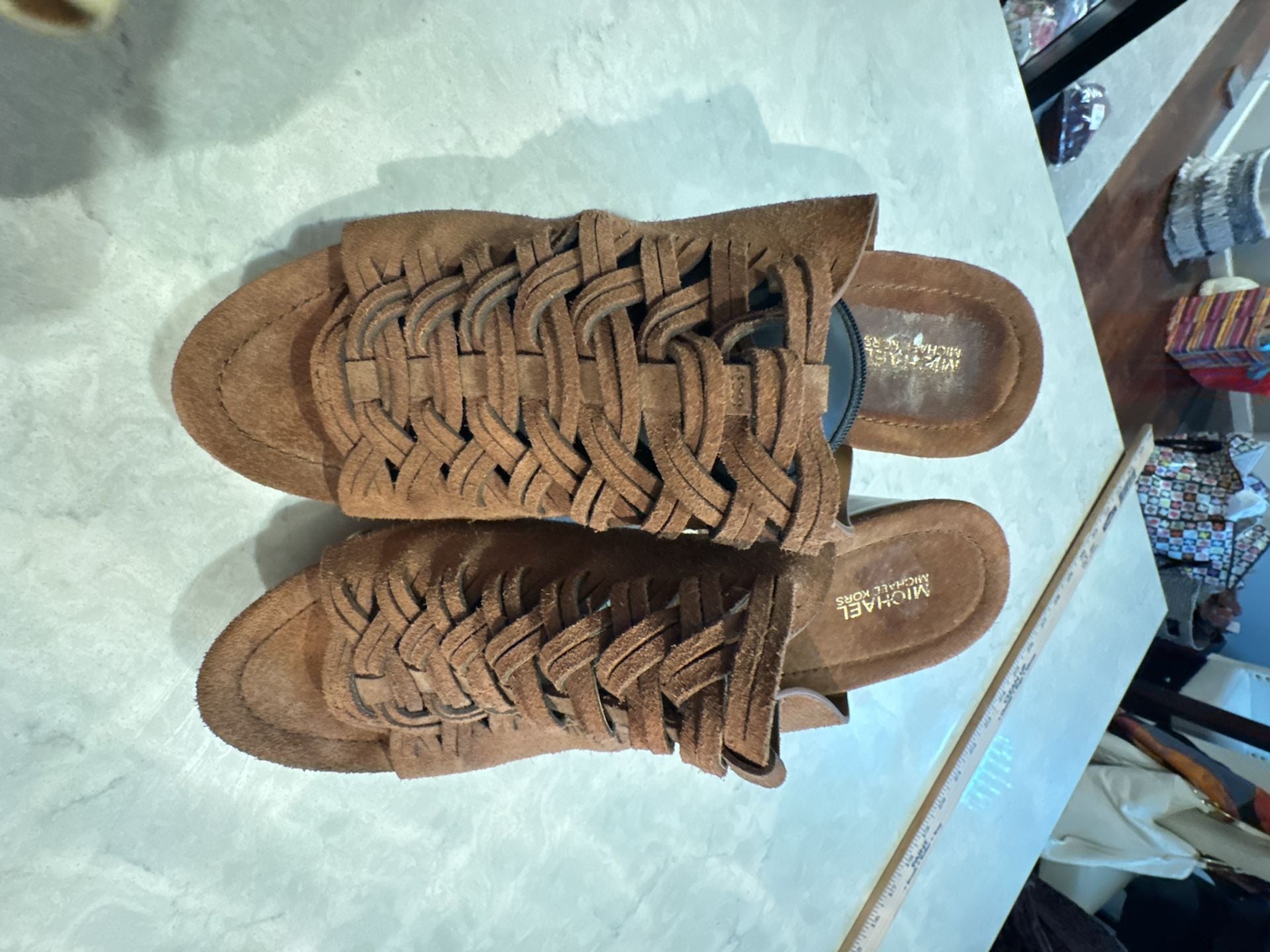 Michael Kors Westley Suede Woven Platform Mules Brown 4