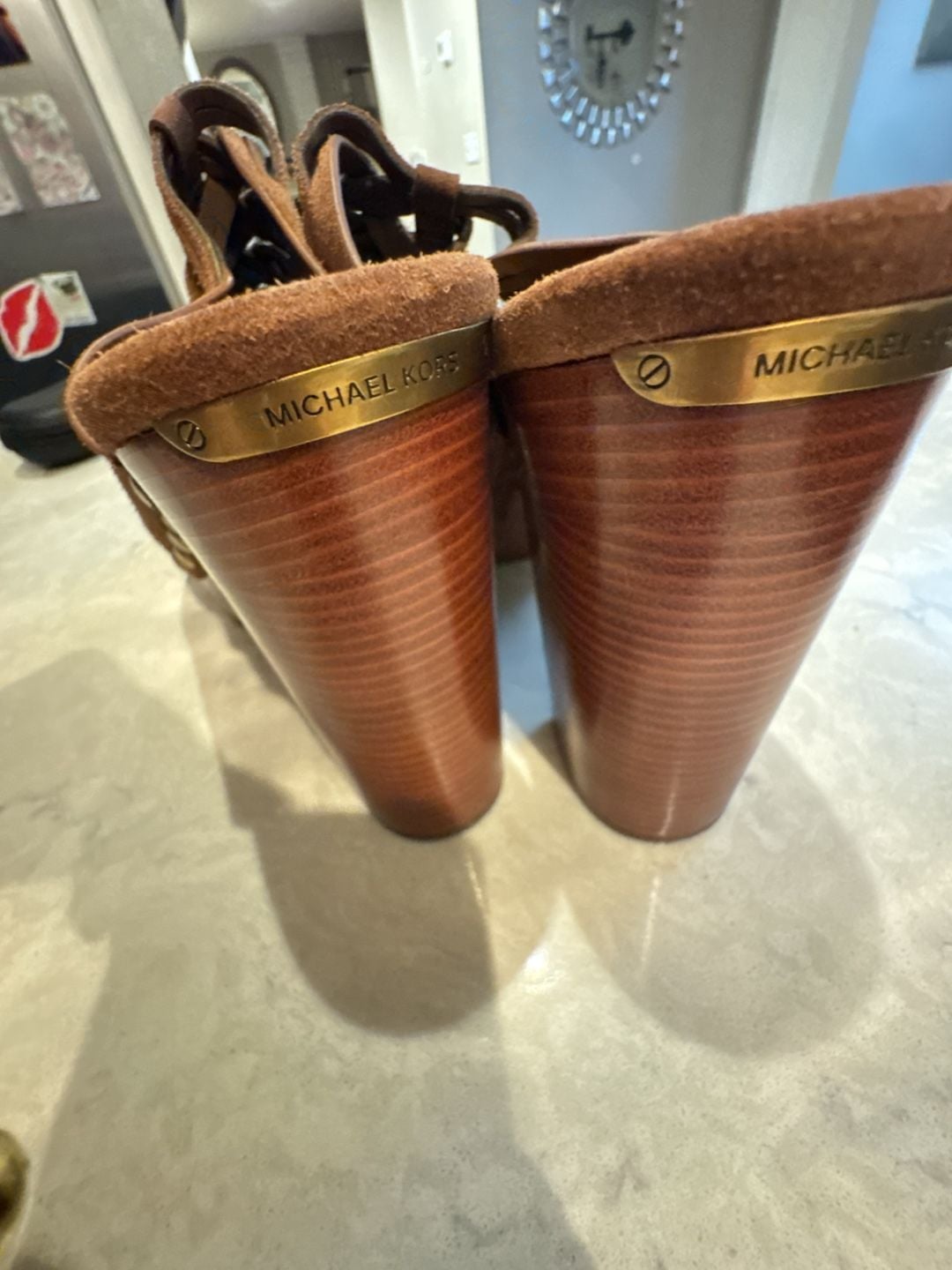 Michael Kors Westley Suede Woven Platform Mules Brown 6
