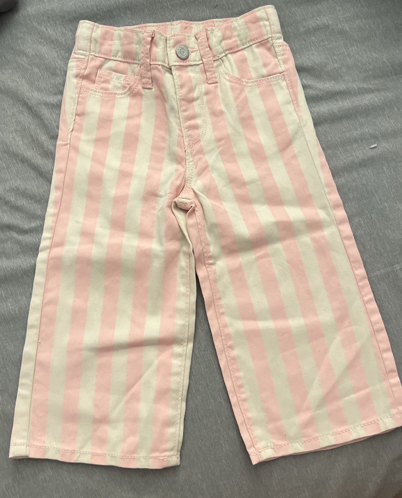 Old Navy Wide Leg Pants 18-24M Pink White Striped Adjustable Waist 2