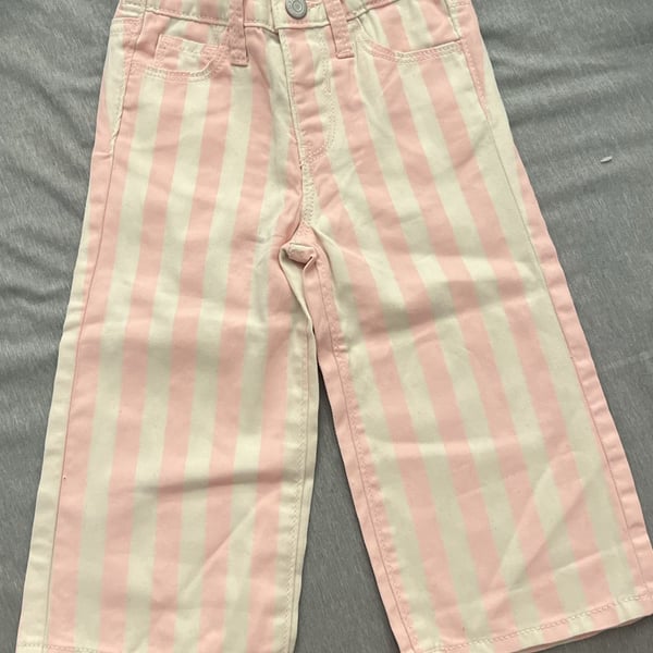Old Navy Wide Leg Pants 18-24M Pink White Striped Adjustable Waist