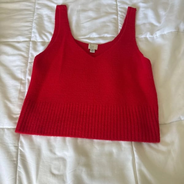 A New Day Sweater Tank Size S Red Fuzzy Knit V-Neck