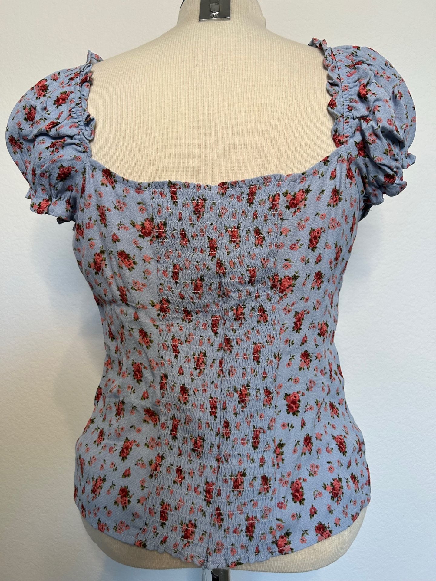 Reformation Floral Blue Sweetheart Blouse - Size 12 5