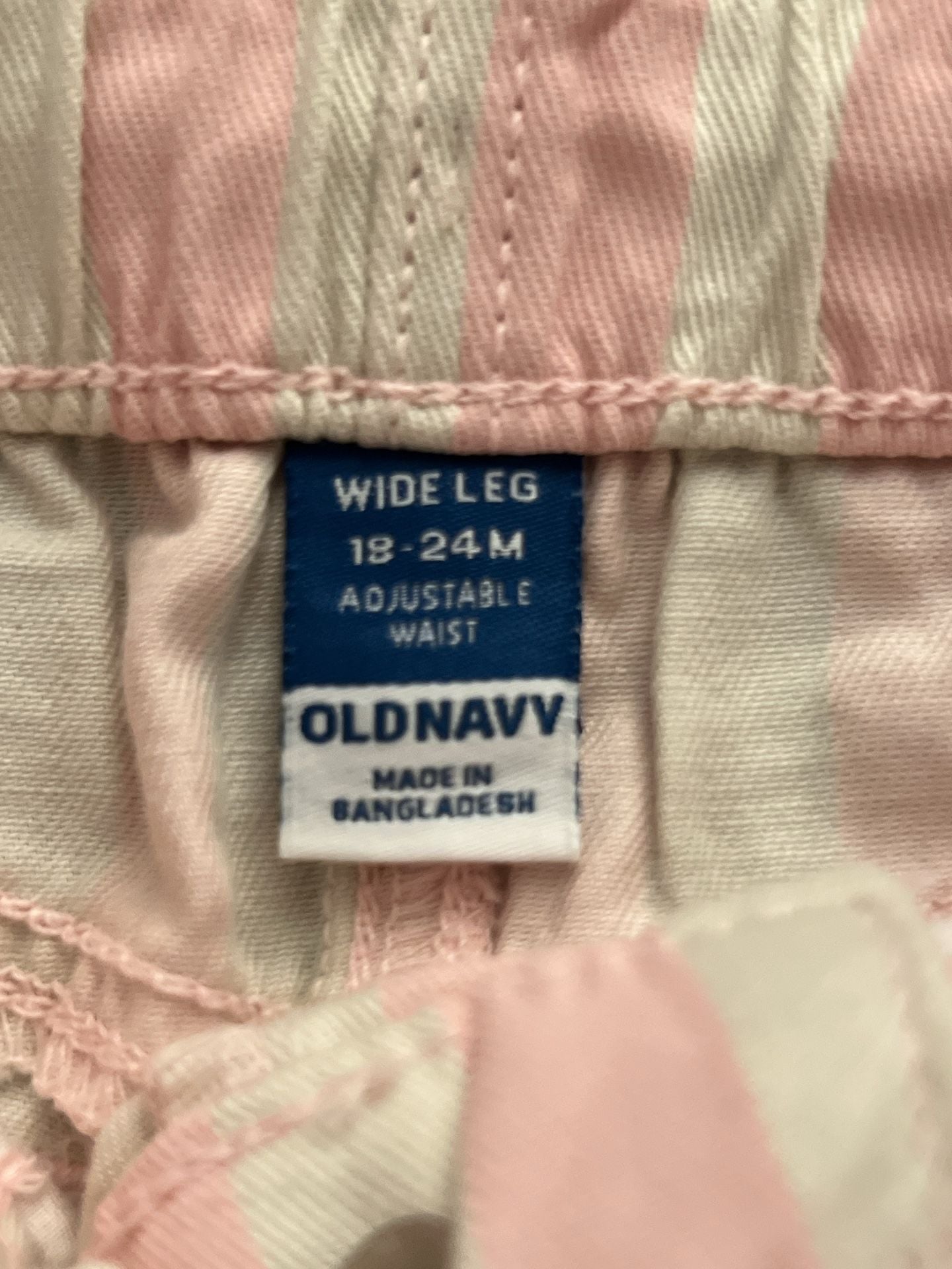 Old Navy Wide Leg Pants 18-24M Pink White Striped Adjustable Waist 3