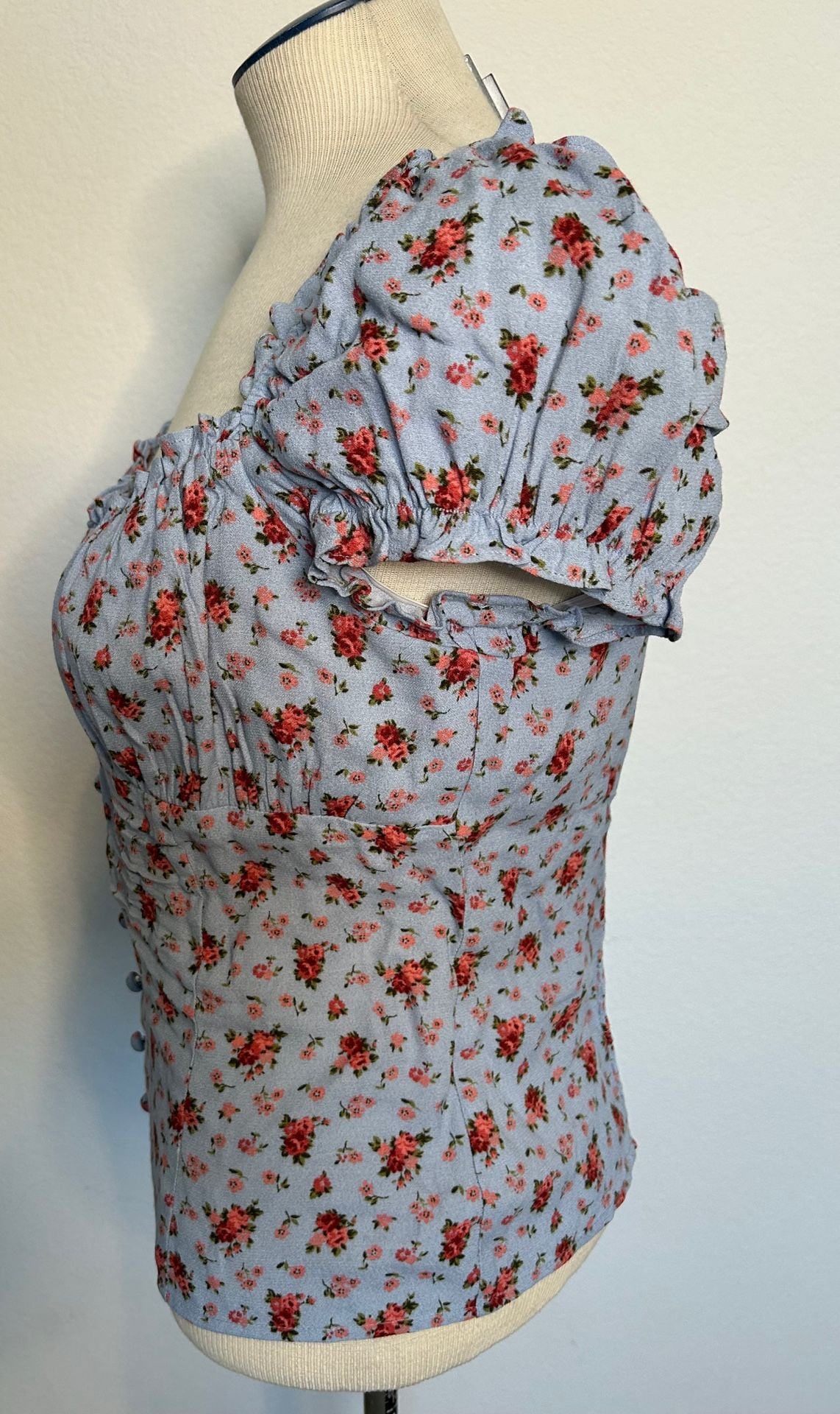 Reformation Floral Blue Sweetheart Blouse - Size 12 4