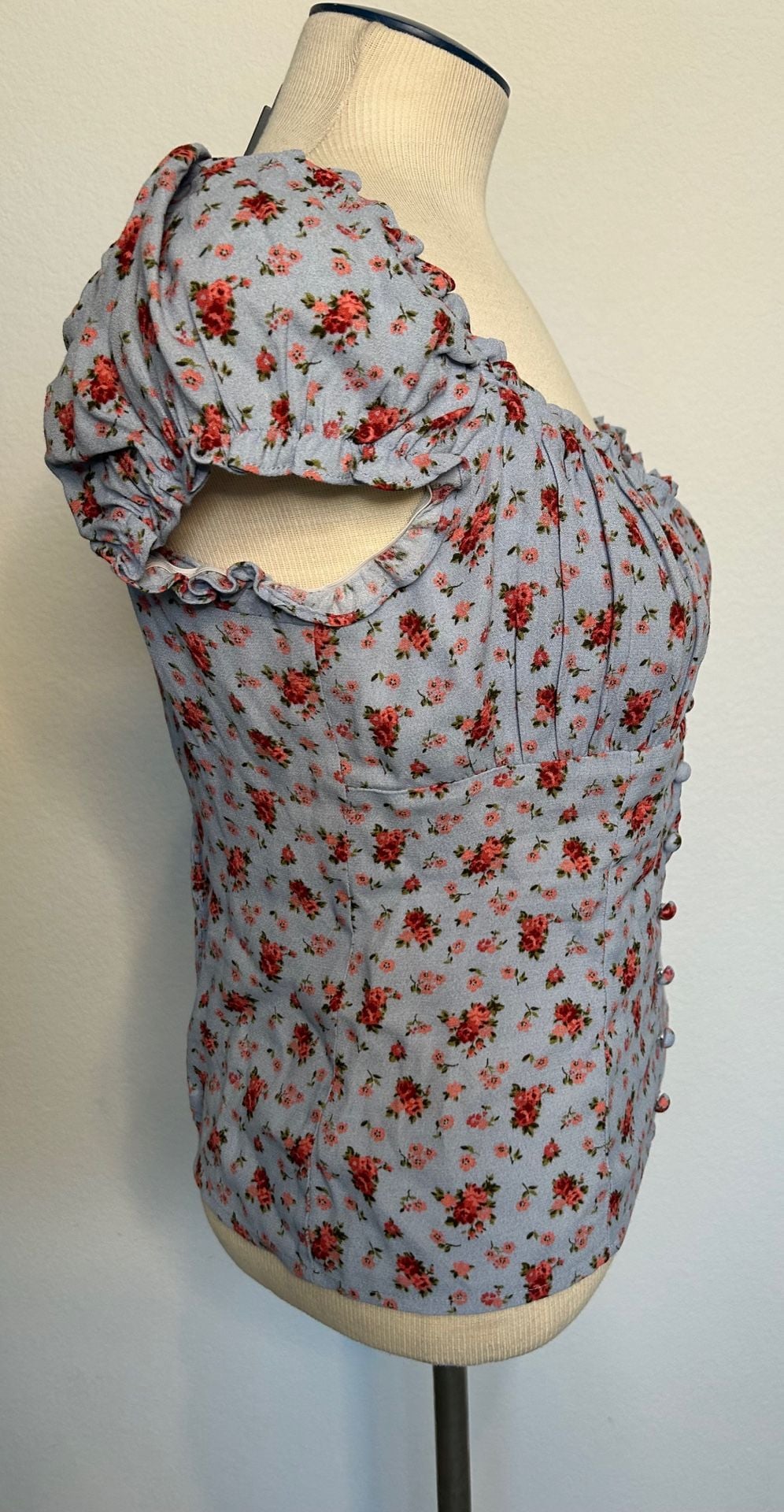 Reformation Floral Blue Sweetheart Blouse - Size 12 6