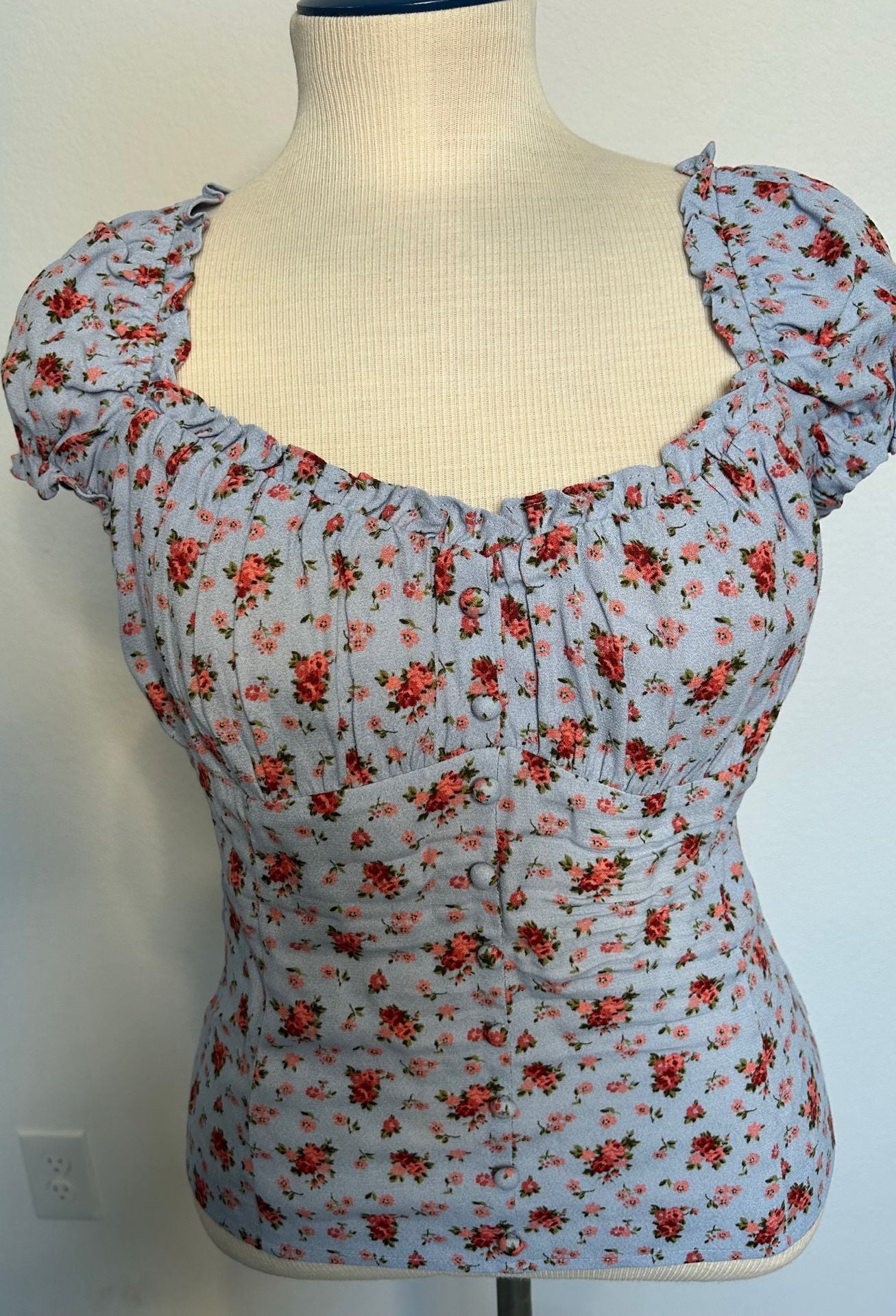 Reformation Floral Blue Sweetheart Blouse - Size 12 2