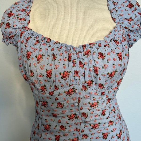 Reformation Floral Blue Sweetheart Blouse - Size 12