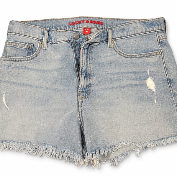 Lucky Brand Denim Shorts Distressed Raw Hem Light Wash size 10/30