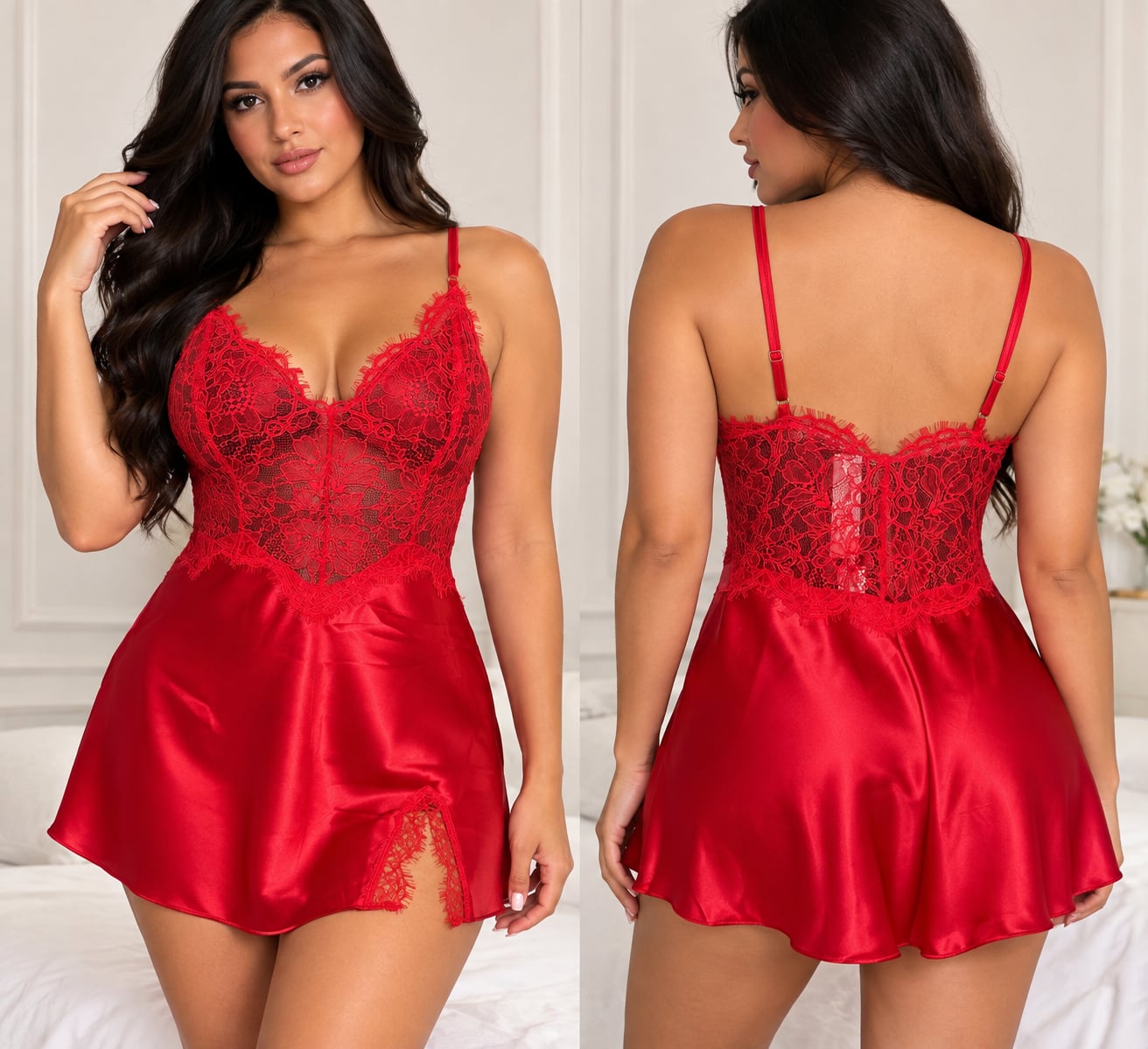 Victoria'S Secret Size S/P Red Satin Lace Babydoll 2