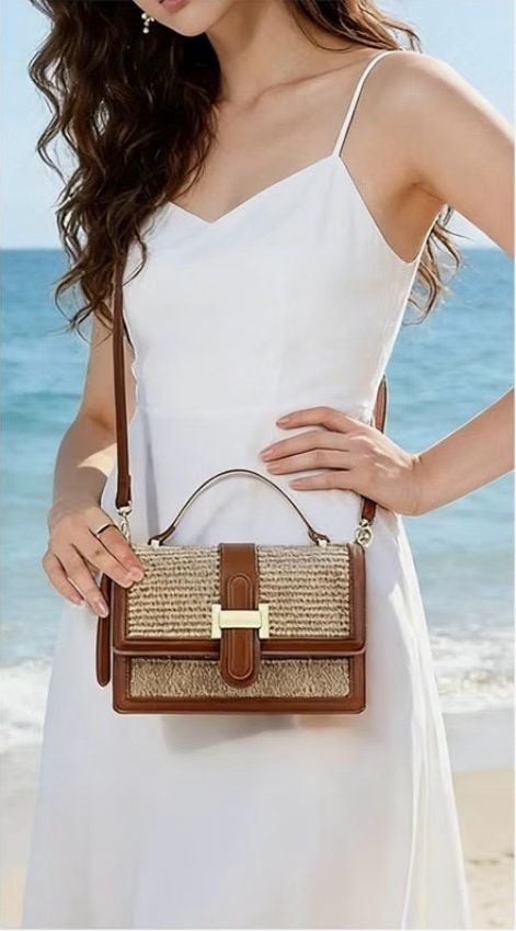 Top Handle Raffia Crossbody Bag New 3
