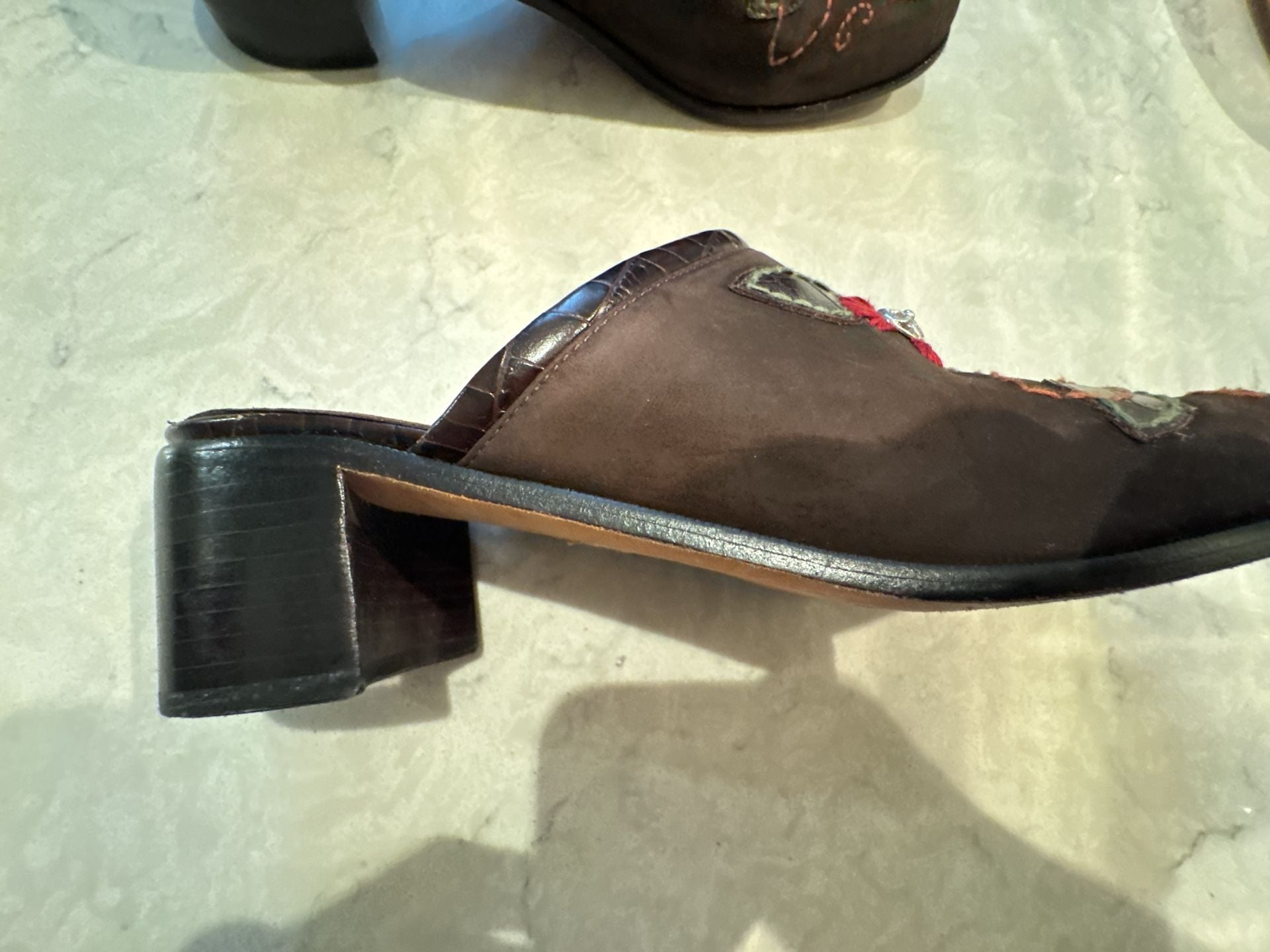 Brighton Fiona Size 9M Brown Embroidered Suede Clog Mules 5