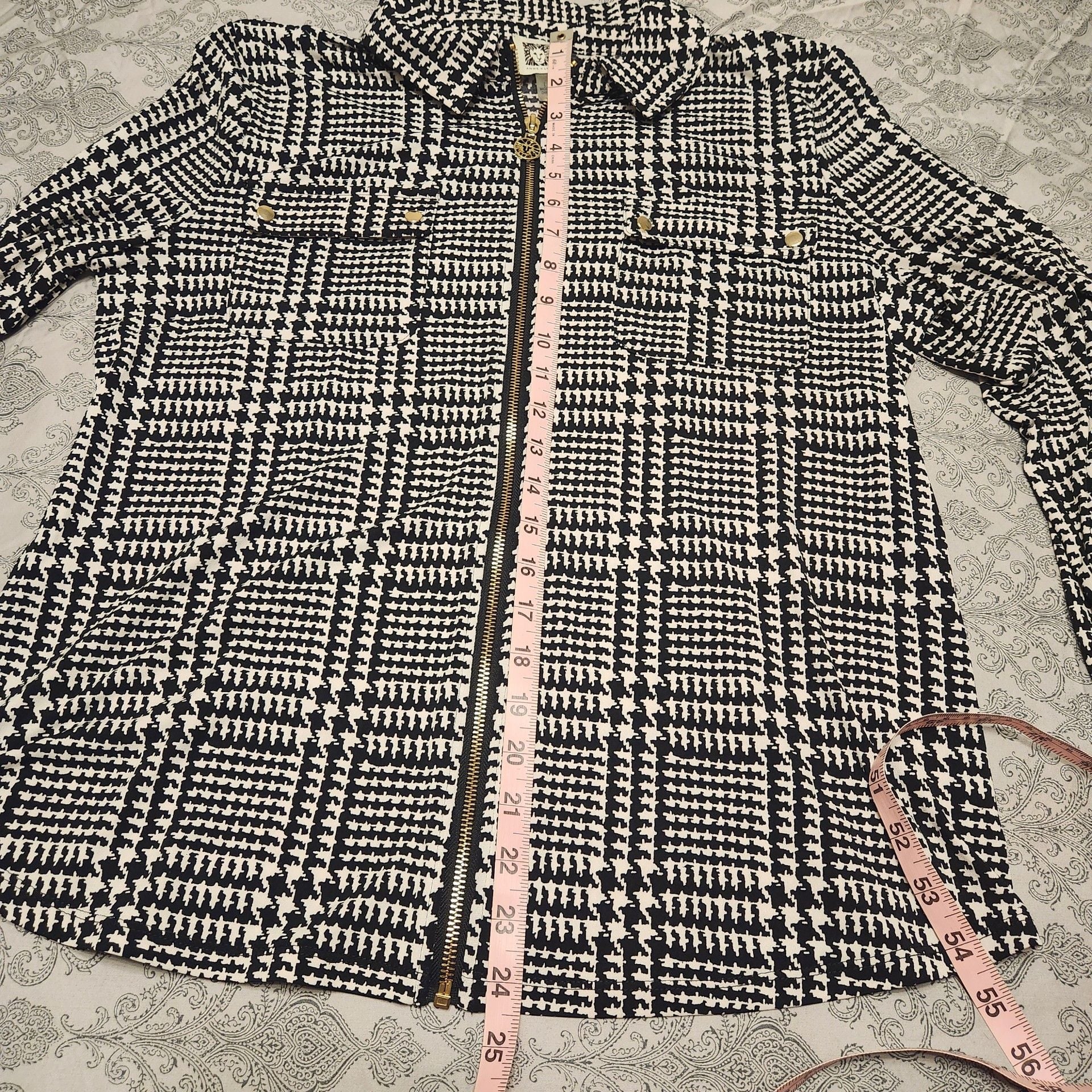 Anne Klein Houndstooth Zip Blouse L 9
