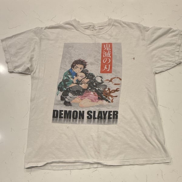 Demon Slayer Graphic T-Shirt Size XL White Anime Tanjiro Nezuko