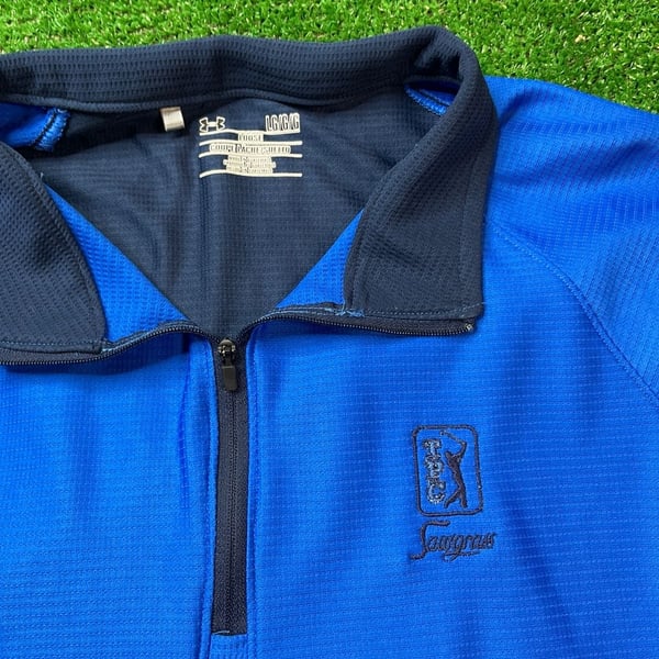 Under Armour TPC Sawgrass 1/4 Zip Pullover Size LG Blue Golf Long Sleeve