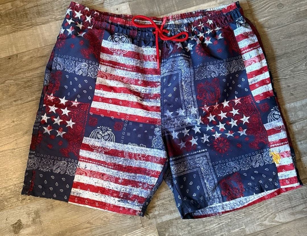 U.S Polo Assn Stars Stripes Bandana Swim Trunks size L 2